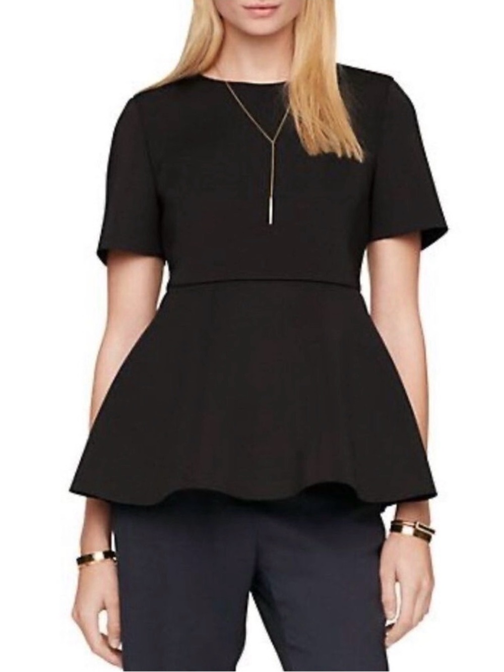 Kate Spade Black Scuba Knit Peplum Top Size XS Office Siren Career Wardrobe